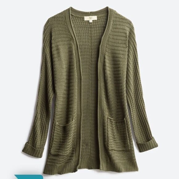 PINQUE Analeigh Two Pocket Textured Cardigan Olive XS NWT - Picture 1 of 8